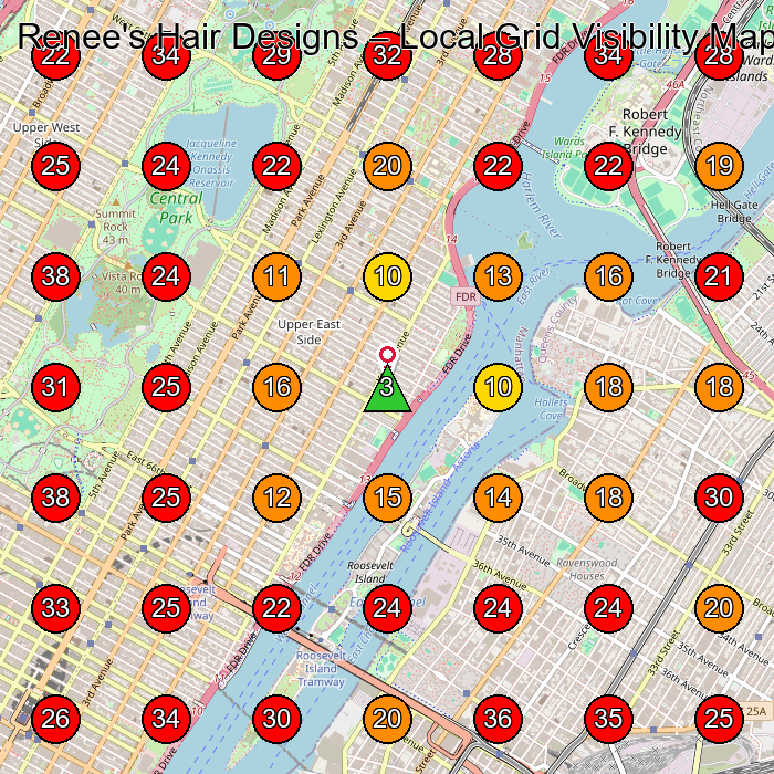 Renee's Hair Designs GeoGrid visibility map for Hair Salon in New York